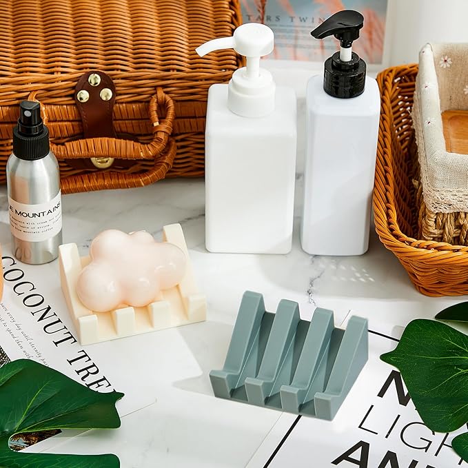 Cunhill 2 Pieces Silicone Soap Dish Self Draining Soap Dish Shower Waterfall Bar Soap Holder Tray with Drain Soap Saver for Kitchen Bathroom Accessories (Light Green,Bright White)-NeatNest