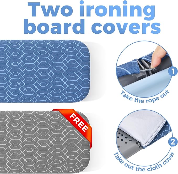 Kingboard Small Ironing Board with Iron Holder, Tabletop Iron Board with 2 Heat Resistant Covers, Portable Table top Ironing Board with Non-Slip Feet for Home Travel, 12 * 32 Blue