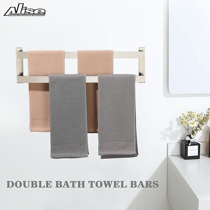 Alise Double Bath Towel Bars Towel Racks for Bathroom Lavatory,Wall Mount Towel Holder Towel Hanger SUS304 Stainless Steel Towel Rail,GOY002-LS Brushed Nickel 23.2 Inch