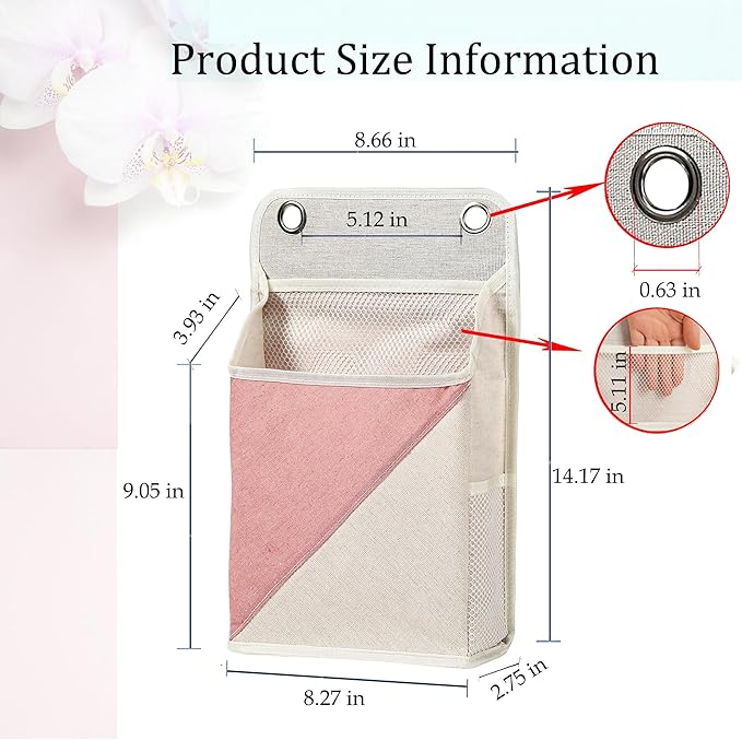2pcs Wall Hanging Storage Organizer Bag, Hanging baskets with pockets for Wall organizing, Storage Hanging Bag for Bedroom, Dormitory, Study Room, Bathroom (Pink/white)-NeatNest