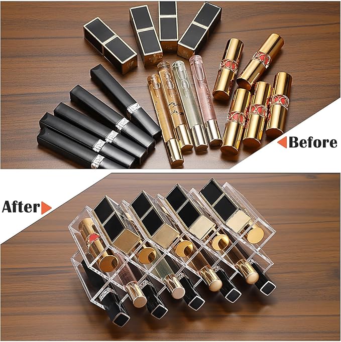 ELLDOO Rollerball Perfume Organizer, 14 Spaces Clear Acrylic Perfume Storage Holder Beauty Scent Holder, Stackable Makeup Lipgloss Lipstick Display Case Lip Gloss Storage Stand-NeatNest