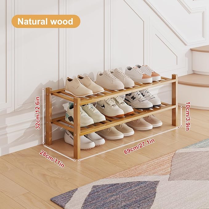 Bamboo Shoe Rack Organizer for Closet and Entryway - Space-Saving Shoe Stand with Narrow Design - Versatile Shoe Holder for Door or Closet Shelf,Garage Bedroom can Freely Stack DIY Small Shoe Racks-NeatNest