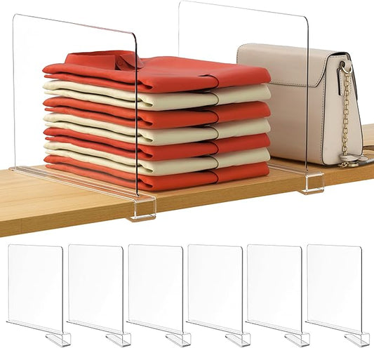 HBlife 12 Inches Tall [Extra Tall Version] Clear Shelf Dividers, 6 Pack Purse Organizer for Closet Perfect for Sweater, Shirts, Handbags, Acrylic Adjustable Bookshelf for Organization-NeatNest