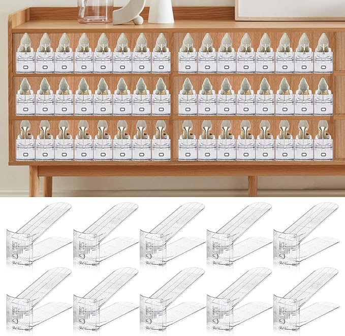 20PACK Shoe Slots Organizer for Closet,Adjustable Shoe Rack Holder Shoe Space Savers Double Layer Stack Shoe Racks for Closet Organization(Transparent)-NeatNest