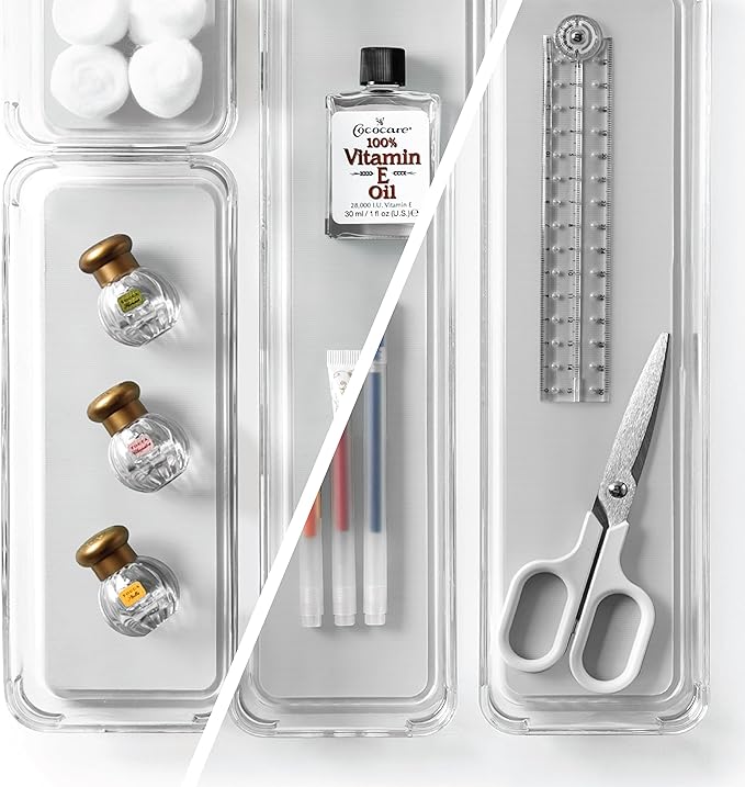 BINO | 4-Piece Drawer Organizer Bin Set - Grey, Small | THE MODULAR+ | Multi-Purpose Storage | Soft-Grip Lining and Non-Slip Rubber Feet | Durable | BPA-Free | Desk Drawer Organizer | Vanity-NeatNest