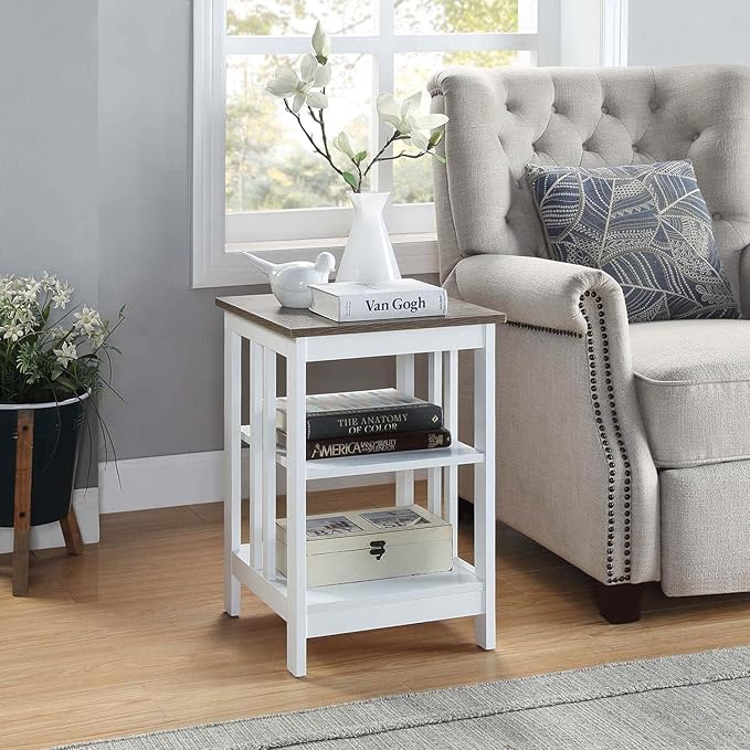 Convenience Concepts Mission End Table with Shelves, Driftwood/White-NeatNest