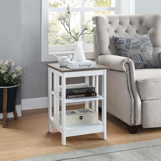 Convenience Concepts Mission End Table with Shelves, Driftwood/White-NeatNest