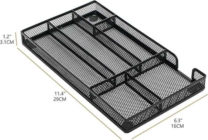 Annova Desk Drawer Organizer Tray for Office Organization - Metal Mesh - Storage Tray with Dividers for Pens, Desktop Accessories, Bathroom, Kitchen, Makeup and Office Supplies (Small, Black)-NeatNest