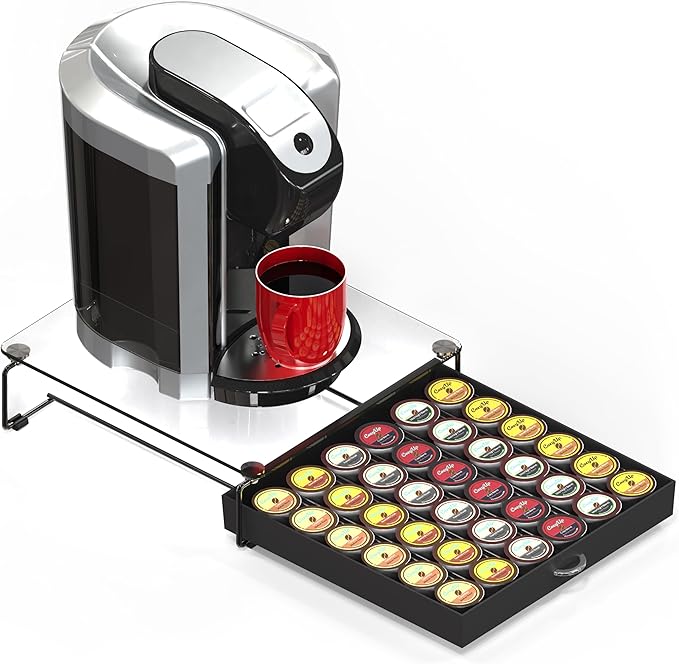 DecoBrothers Crystal Tempered Glass Holder Drawer for 36 Coffee Pods Storage, Black-NeatNest