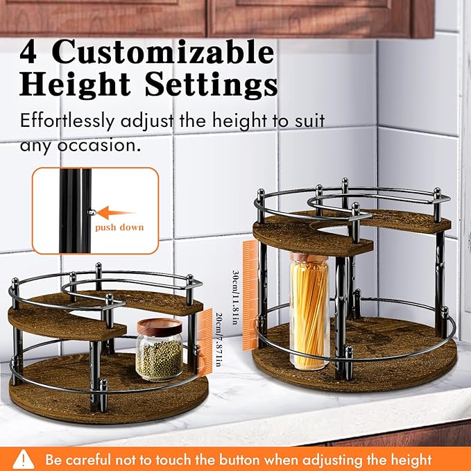 2-Tier Lazy Susan Organizer Turntable Spice Organization U-Shape 11.8" Rotating Spice Rack Height Adjustable for Cabinet, Pantry, Kitchen Countertop, Party-NeatNest