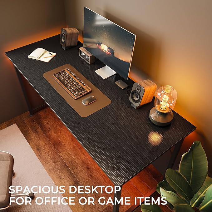 Huuger Computer Desk, 55 Inch Home Office Desk, Gaming Writing Work from Home Study Desk, Large Legroom, Sturdy Metal Frame, Modern Simple, Black-NeatNest