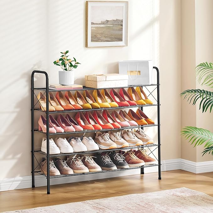 Hoctieon 5 Tier Mesh Style Shoe Rack, Entryway Shoe Shelf, Shoe Storage Organizer, Shoe Rack for Closet, Space Save for Bathroom, Garage, Hallway, Bedroom, Living Room, Black-NeatNest