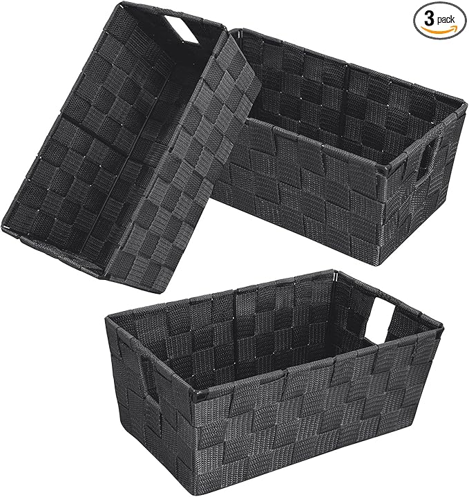 homyfort Woven Shelf Storage Tote Basket Bins Container, Storage Boxes Cube Organizer with Built-in Handles for Bedroom, Office, Closet, Clothes, Kids Room, Nursery 3pk(Grey)-NeatNest