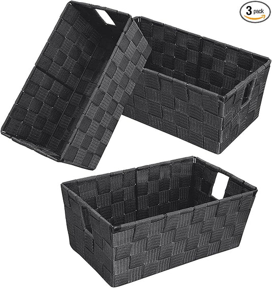 homyfort Woven Shelf Storage Tote Basket Bins Container, Storage Boxes Cube Organizer with Built-in Handles for Bedroom, Office, Closet, Clothes, Kids Room, Nursery 3pk(Grey)-NeatNest