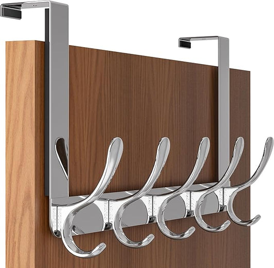 SKOLOO Over The Door Hook, Door Hanger Hooks for Hanging Clothes, Towels, Coats, Hats, Over The Door Towel Hook - Silver, Assembly Required