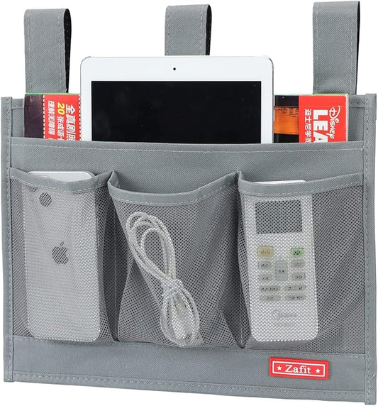 Hanging Bedside Caddy, Bedside Storage Organizer for Magazine, Phone, Remote control (Classic 4 Pockets-Grey)-NeatNest