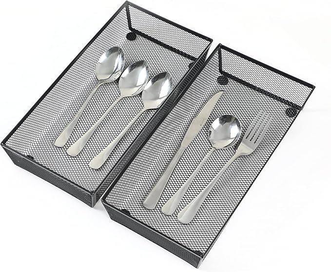 BYCY 3 Pack Mesh Flatware Drawer Organizer for Kitchen/Office/Home Tools,Spoon Knife Fork Organizers Box Utensil Tabletop Storage Tray (12 x 6 x 2 Inch)-NeatNest