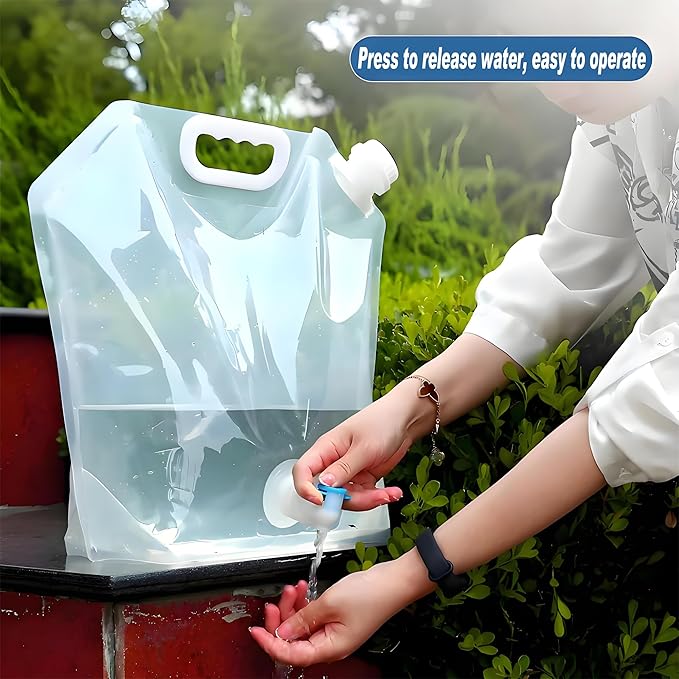 Collapsible Water Storage Bag 3-Pack(0.4 Gal + 0.8 Gal + 1.3 Gal) Portable Water Container with Faucet for Camping,Hiking, Emergency | Transparent Outdoor Water Bag with Carry Handle (3-Pack 2.5 Gal)-NeatNest