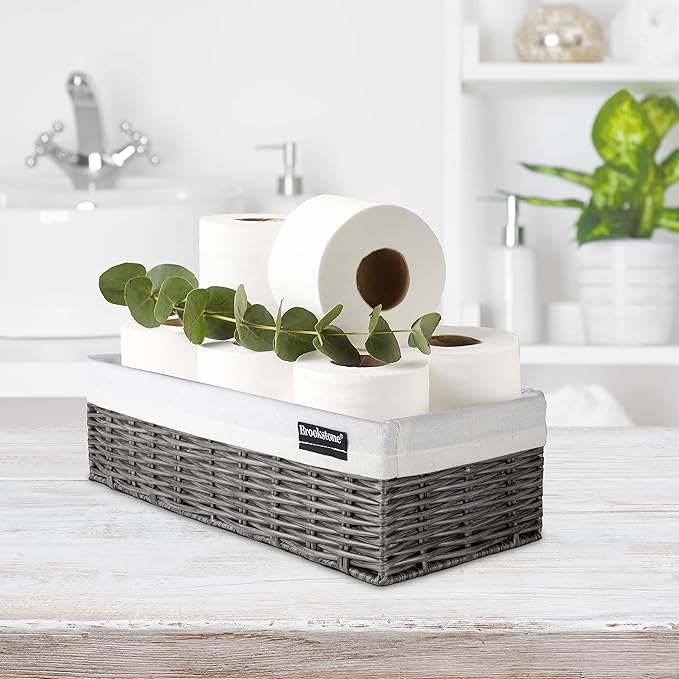 Brookstone Wicker Shelf Storage Basket Decorative Shelf Bin, bathroom organizers and storage, Boho Living Room Decor, Summer Storage 2025 - Single Basket-NeatNest