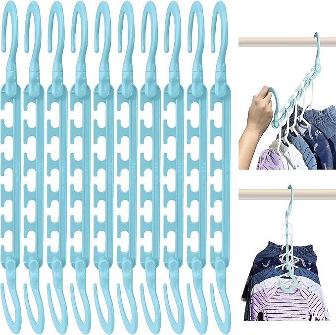Wonder Hanger Max 10-Pack Space Saving Hangers, Reinforced Hooks Swivels 360°, Cascading Hanger, Teens, College Dorms, Kids & Closet Organizer, Assembled – Pastel Blue-NeatNest