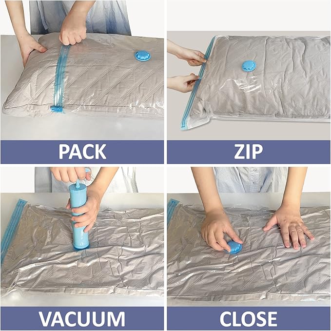 Space Saver Vacuum Storage Bags, 6 Pack Space Saver Bags with Pump, Storage Vacuum Sealed Bags for Clothes, Comforters, Blankets, Bedding (6 Medium)-NeatNest