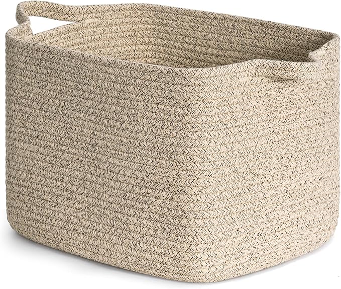INDRESSME Dog Toy Basket, Woven Basket for Blankets, Baby Gift Baskets for Nursery Large Shelf Bin for Towels, Books, Rectangle Storage Baskets for Organizing, Brown, 13 x 10 x 9 inches