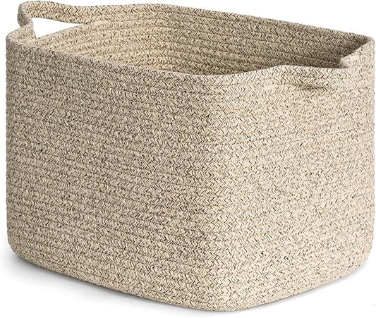 INDRESSME Dog Toy Basket, Woven Basket for Blankets, Baby Gift Baskets for Nursery Large Shelf Bin for Towels, Books, Rectangle Storage Baskets for Organizing, Brown, 13 x 10 x 9 inches