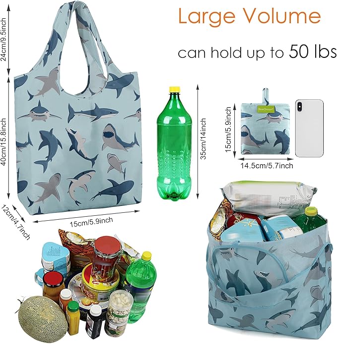 BeeGreen Reusable Grocery Bags for Groceries | Foldable Tote Bags with Handles Reusable Gift 6 Set - Heavy Duty Washable Polyester Travel and Shopping Basket - Bulk Bag for Women Animal Lovers-NeatNest