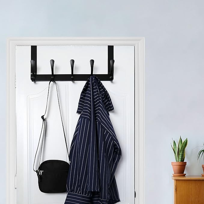 WEBI Over The Door Hooks for Hanging,Door Hanger,Over The Door Towel Rack Coat Rack Towel Hanger for Coats,Clothes,Bathroom,Black,2 Packs