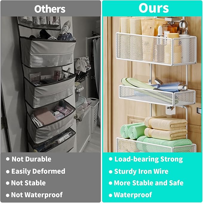 HapiRm Over Door Organizer Hanging - 6 Tier Over The Door Storage with Visual Pockets & Hooks, with 4 Metal Large Capacity Baskets for Bathroom Bedroom Kitchen Pantry Cabinet