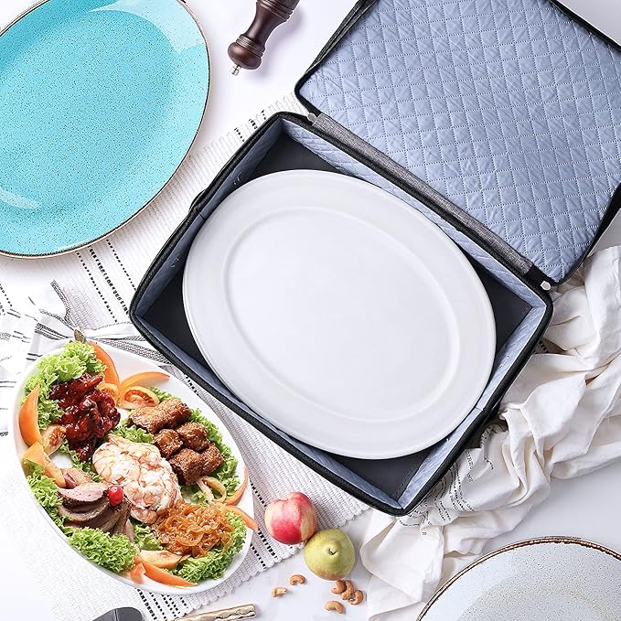 Hearth & Harbor Fine China Storage Containers, 6 Piece Dish Storage Containers, Stackable Plate Storage, Coffee Mug Storage and Wine Glass Storage Box with Dividers, Quilted Dish Organizers, Grey-NeatNest