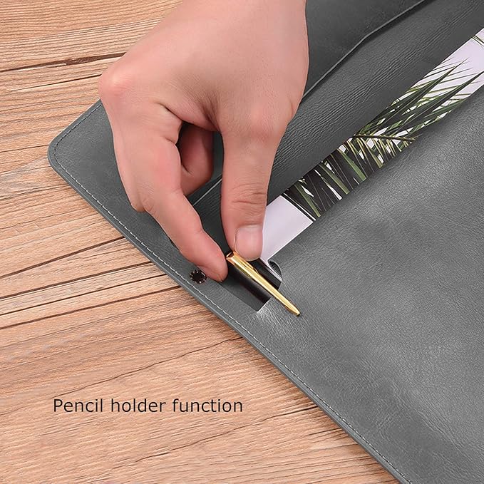 Enyuwlcm PU Leather A4 File Folder Document Holder Envelope Folder Case with Snap Closure for Receipt Contract Gray