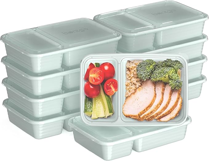Bentgo 20-Piece Lightweight, Durable, Reusable BPA-Free 2-Compartment Containers - Microwave, Freezer, Dishwasher Safe - Mint-NeatNest