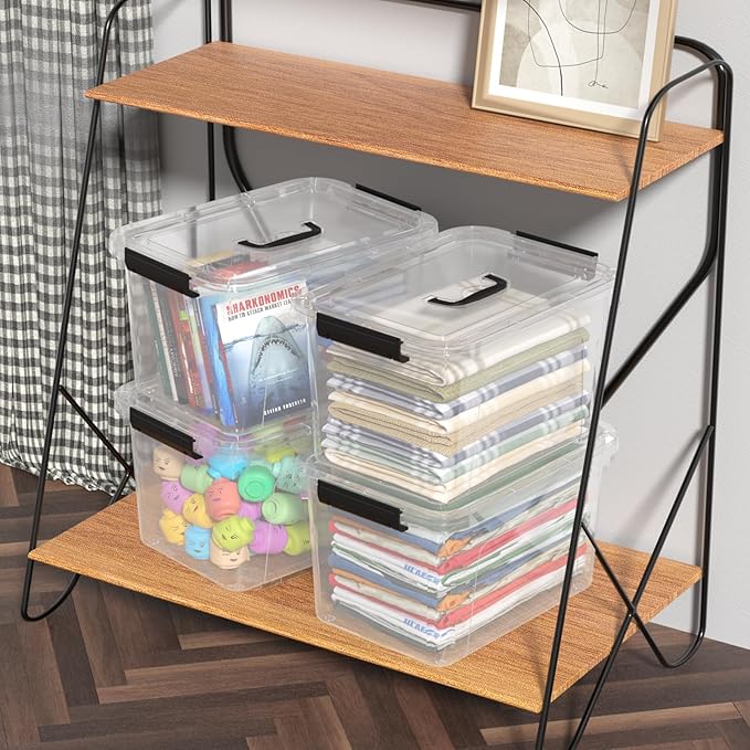 4-Pack 17.5 Quart Plastic Latch Storage Box, Storage Bin with Lids, Clear