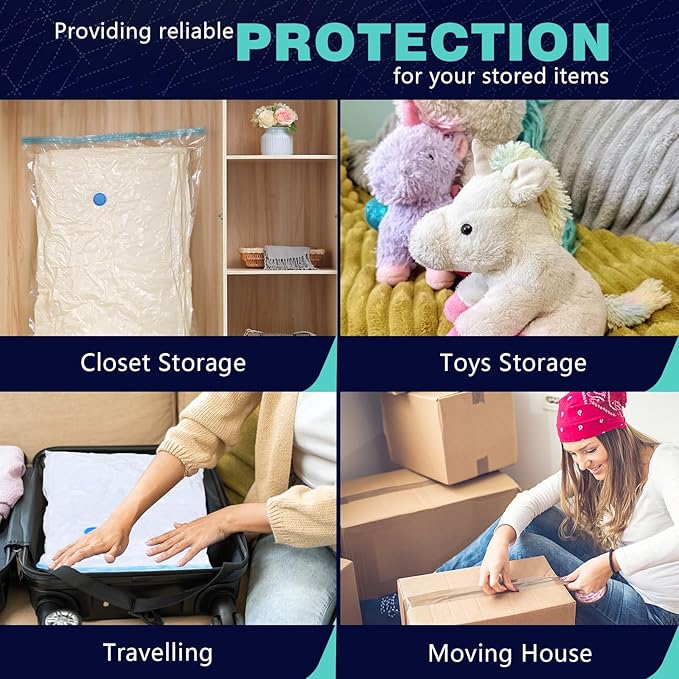 Vacuum Seal Bags for Clothing with Electric Pump, 6 Pack (2 Jumbo 2 Large 2 Medium Vacuum Storage Bags) Space Bags Vaccine Vacuum Sealed Storage Bags for Travel Luggage Blankets Bedding-NeatNest