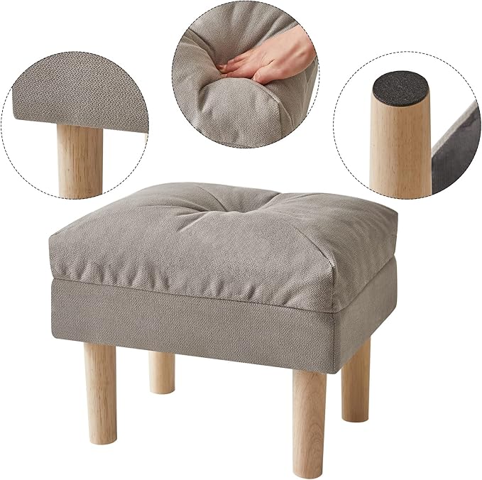 YMYNY 15.75" Small Footstool Ottoman, Footrest with Sponge Padded Seat, Step Stool for Sofa, Bedroom, Living Room, Entryway, Modern Change Shoes Stool, Wood Legs, Gray, UHBD023G