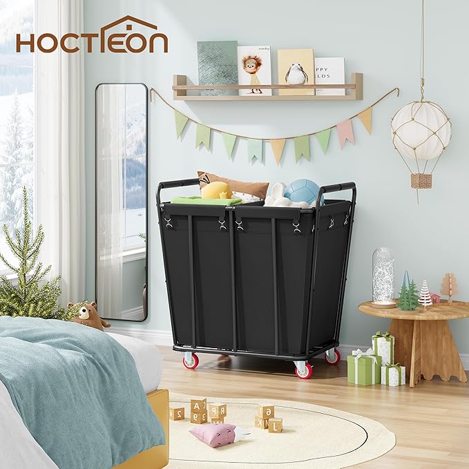 Hoctieon 2 Section Laundry Sorter Cart, 400L Rolling Hamper with Wheels, Industrial Laundry Basket Organizer, Extra Large Dirty Clothes Hamper for Home & Hotel, Heavy Duty, Black-NeatNest