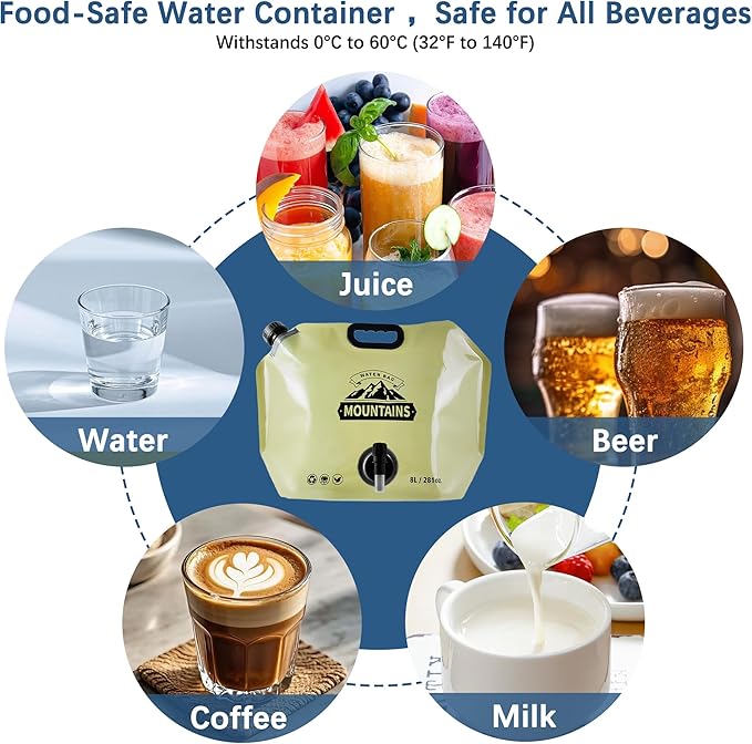 Camping Water Jug 2.1 Gallon Collapsible Water Container Portable Water Bag for Travel Outdoor Hiking BPA Free Lightweight (Beige (2.1Gal), 4)-NeatNest