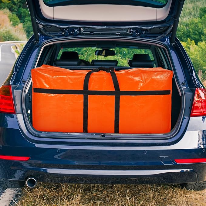 2 Pcs 66 Gallon Extra Large Moving Bags Storage Bags with Zipper and Handles Heavy Duty Duffle Bag Foldable Tote Bag for College Dorm Travel Clothes Blankets Bedding Moving(Orange)