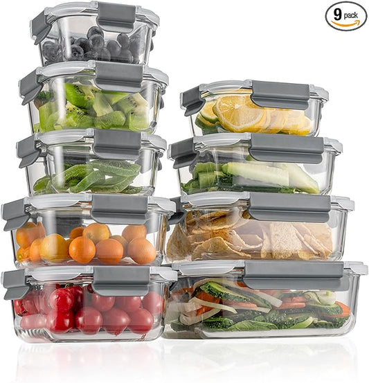 GC glass Food Storage Containers with Lids, Meal Prep Containers, Airtight Lunch Containers Bento Boxes with Snap Locking Lids for Microwave, Oven, Freezer and Dishwasher