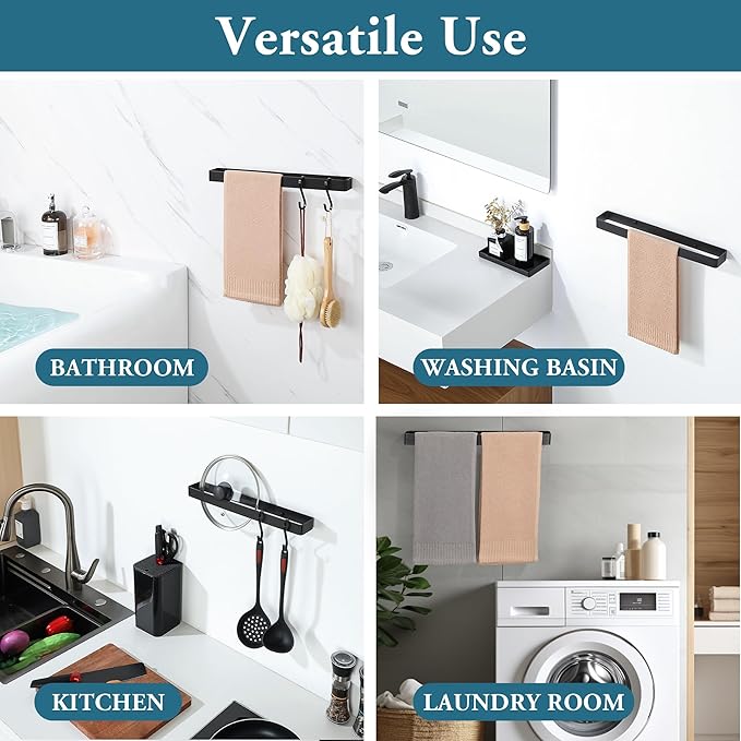 Bathroom Towel Bar, SUS304 Stainless Steel Towel Racks for Bathroom Wall Mounted, Heavy Duty Towel Holder Kitchen Bathroom Accessories Modern Home Decor (16 Inch)