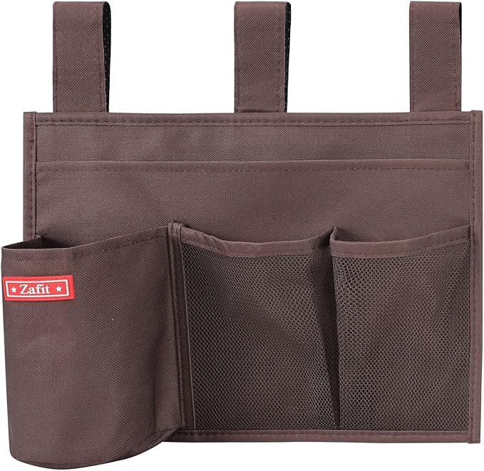 Hanging Bedside Caddy, Bedside Storage Organizer for Magazine, Phone, Remote control (4 Pockets-Coffee)-NeatNest