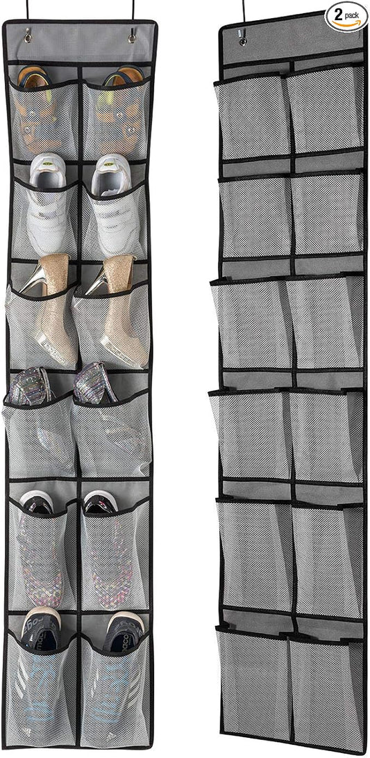 KEEPJOY Over The Door Shoe Organizer 2 Pack,Mesh Pockets Hanging Shoe Rack Over The Door,Shoe Storage Closet with 4 Hooks,Washable and Breathable Fabic,Large Size 57.5×12.6inch(Grey)-NeatNest