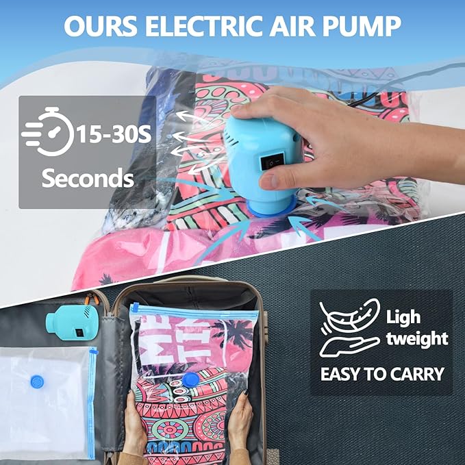 Vacuum Storage Bags with Electric Air Pump, 6 Pack (3 Jumbo, 3 Large) Fast Deflating Double Zip Seal Space Saver Bag for Clothes, Mattress, Blanket, Duvets-NeatNest