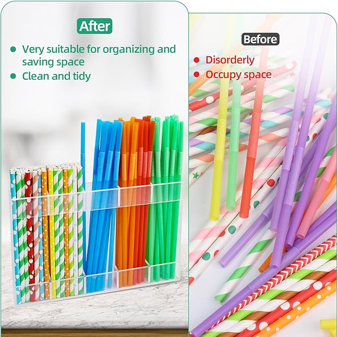 10" Straw Organizer for Cabinet - Reusable With Ultra Sticky Mount, Transparent Straw Storage Organizer for Cupboard Door, Small Kitchen Accessories Container