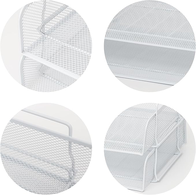 EASEPRES 2 Pack Stackable Desk Paper Tray, Metal Mesh Desktop Document Letter File Organizer for Office Home School, 13.5'' L x 9.75'' W x 5.5'' H, White