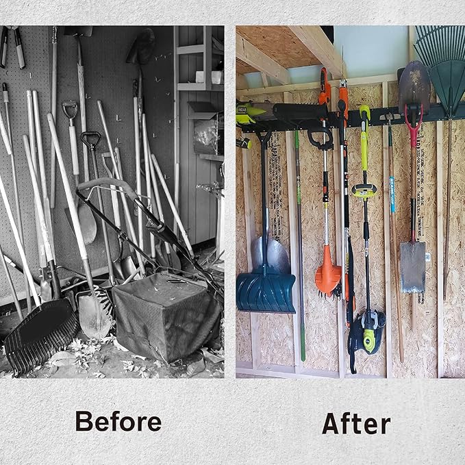 Charmount 96" Garage Storage Wall Organizer with 1200lbs, 12 Hooks Broom Holder Wall Mount, Garden Tool Organizer, Easy Installation Tool Storage to Accommodate Brooms, Hoses, Yard Tools and More-NeatNest