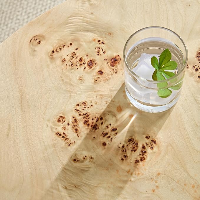 Coffee Table, 31.49'' Round Coffee Table with Burl Wood Veneer for Living Room, Handcrafted Relief Carving, Easy Assembly, Natural-NeatNest