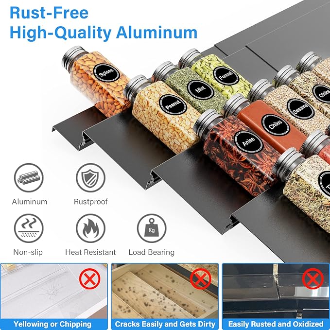 Expandable Spice Drawer Organizer for 11.5" to 23" Kitchen Cabinets Drawer, Adjustable 4 Tier Spice Rack Tray Insert, Food Seasoning Jars Storage, Aluminum-NeatNest