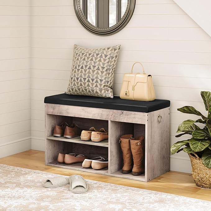 HOOBRO Shoe Storage Bench with Padded Cushion, Entryway Bench with Flip-Open Storage Box and Adjustable Shelf, Shoe Rack with Hidden Compartment, for Entryway, Living Room, Greige BG40HX01-NeatNest